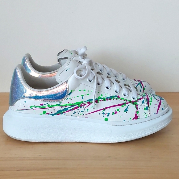 Alexander Mcqueen Abstract Colorful Painted White Leather Sneaker - Picture 3 of 16